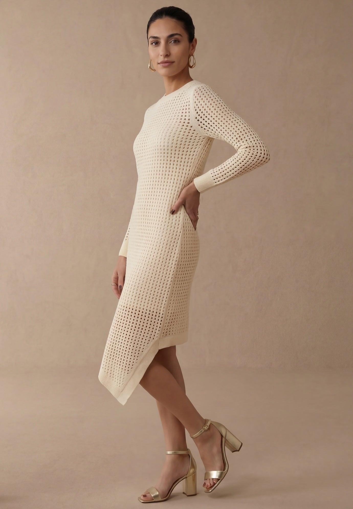 Crochet Asymmetrical Hem Midi Dress image number 2