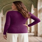 Ribbed Keyhole Pullover Sweater image number 2