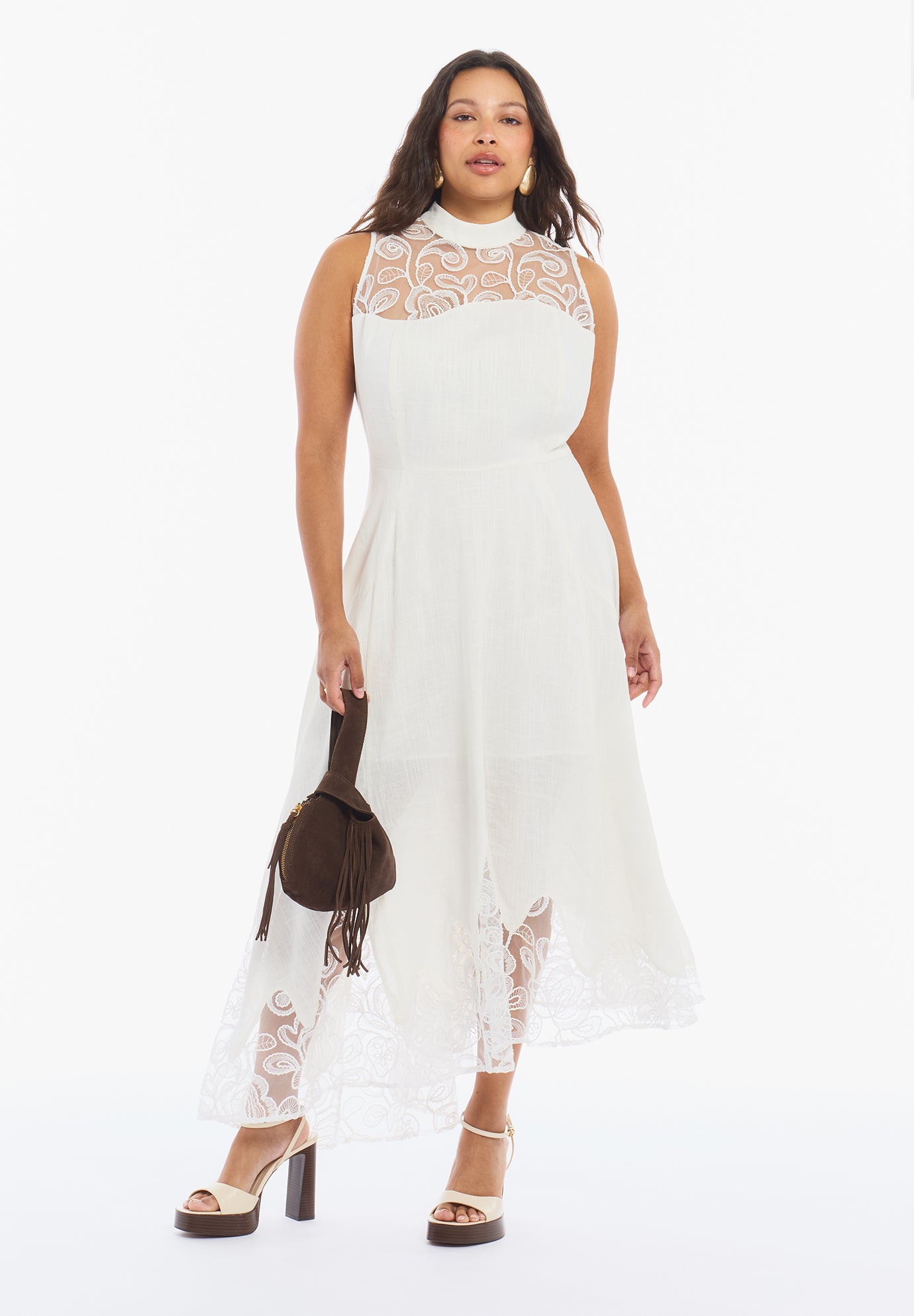 Sleeveless Eyelet-Trim Midi Dress image number 1