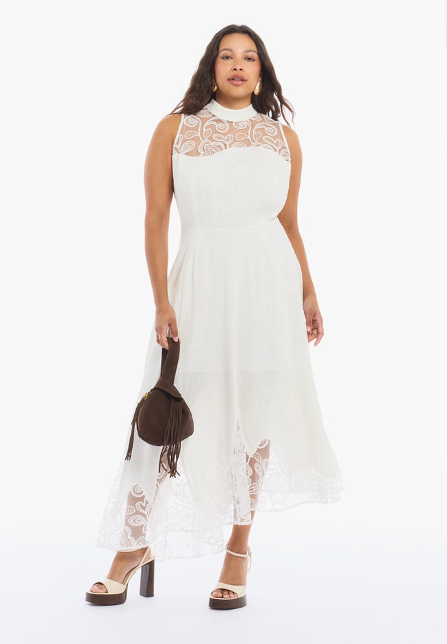 Sleeveless Eyelet-Trim Midi Dress image number 1