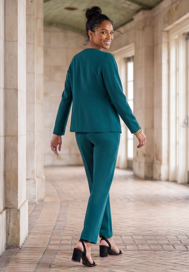 Shaped Crepe Jacket & Straight-Leg Pant Suit image number 1