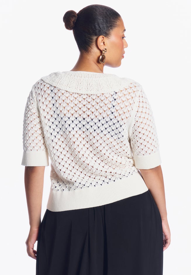 Lace-Trim Pointelle Sweater Top image number 2
