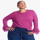 Fringe-Trim Boucle Cropped Sweater image number 2
