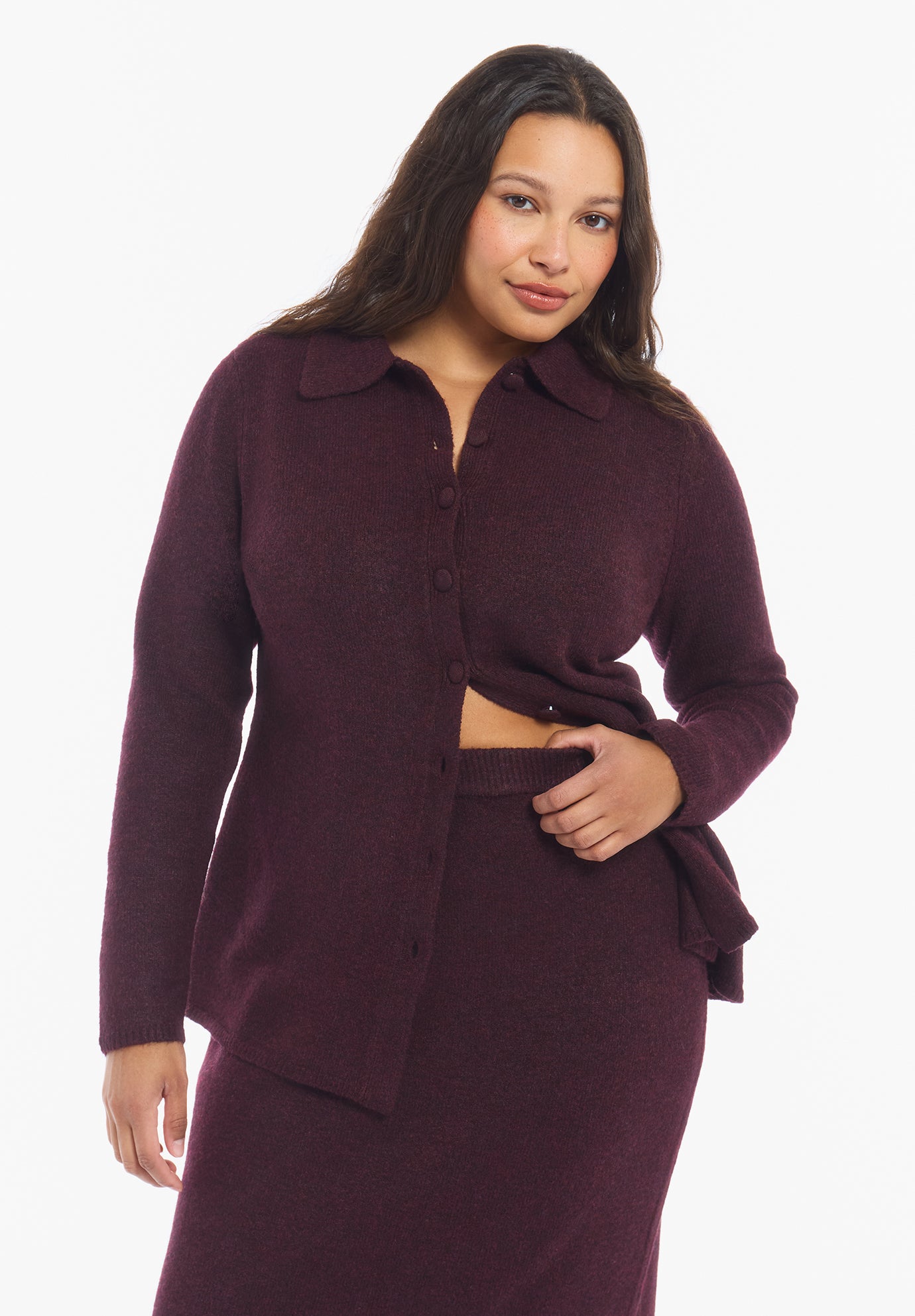 Button-Up Intarsia Knit Longline Cardigan image number 1