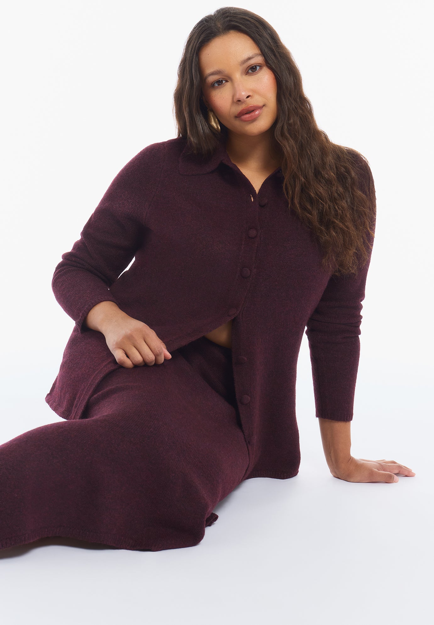 Button-Up Intarsia Knit Longline Cardigan image number 3