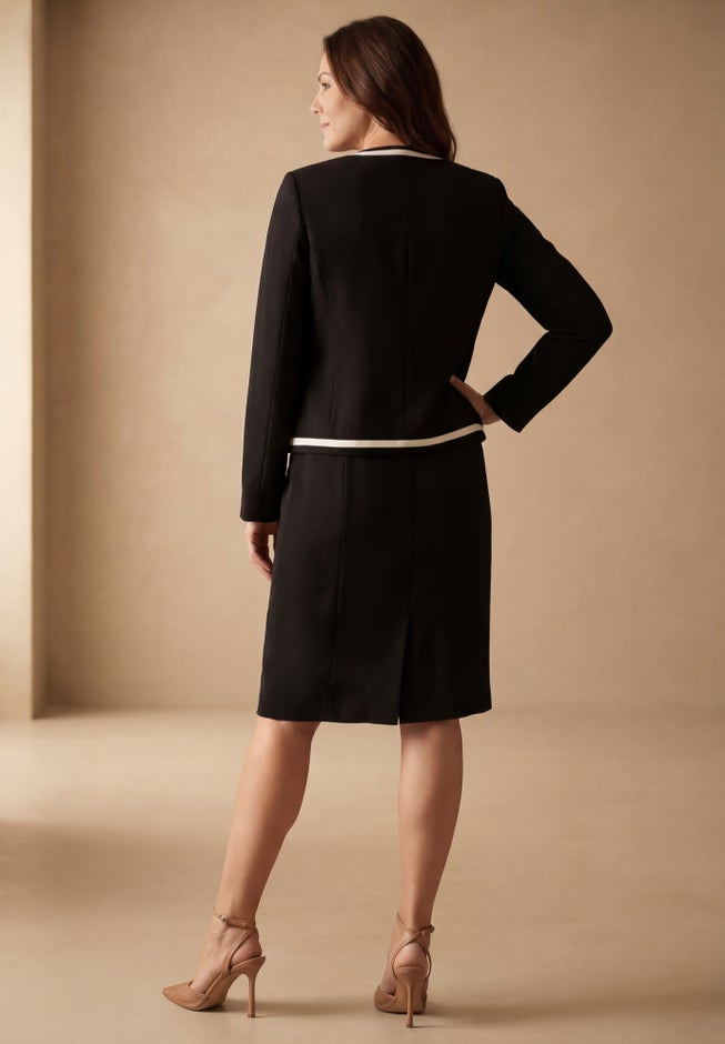 Contrast-Trim Jacket & Sheath Dress Set image number 1