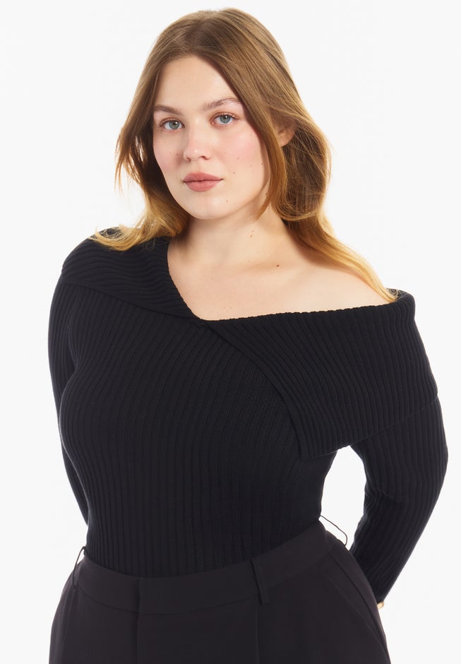 Asymmetric Collar Sweater Top image number 1