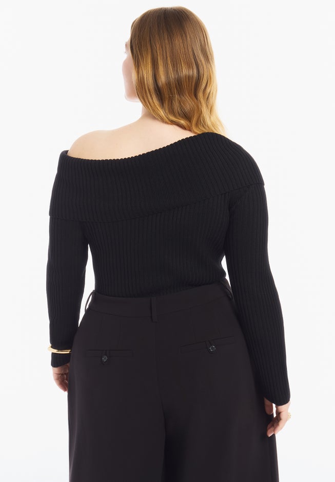Asymmetric Collar Sweater Top image number 2