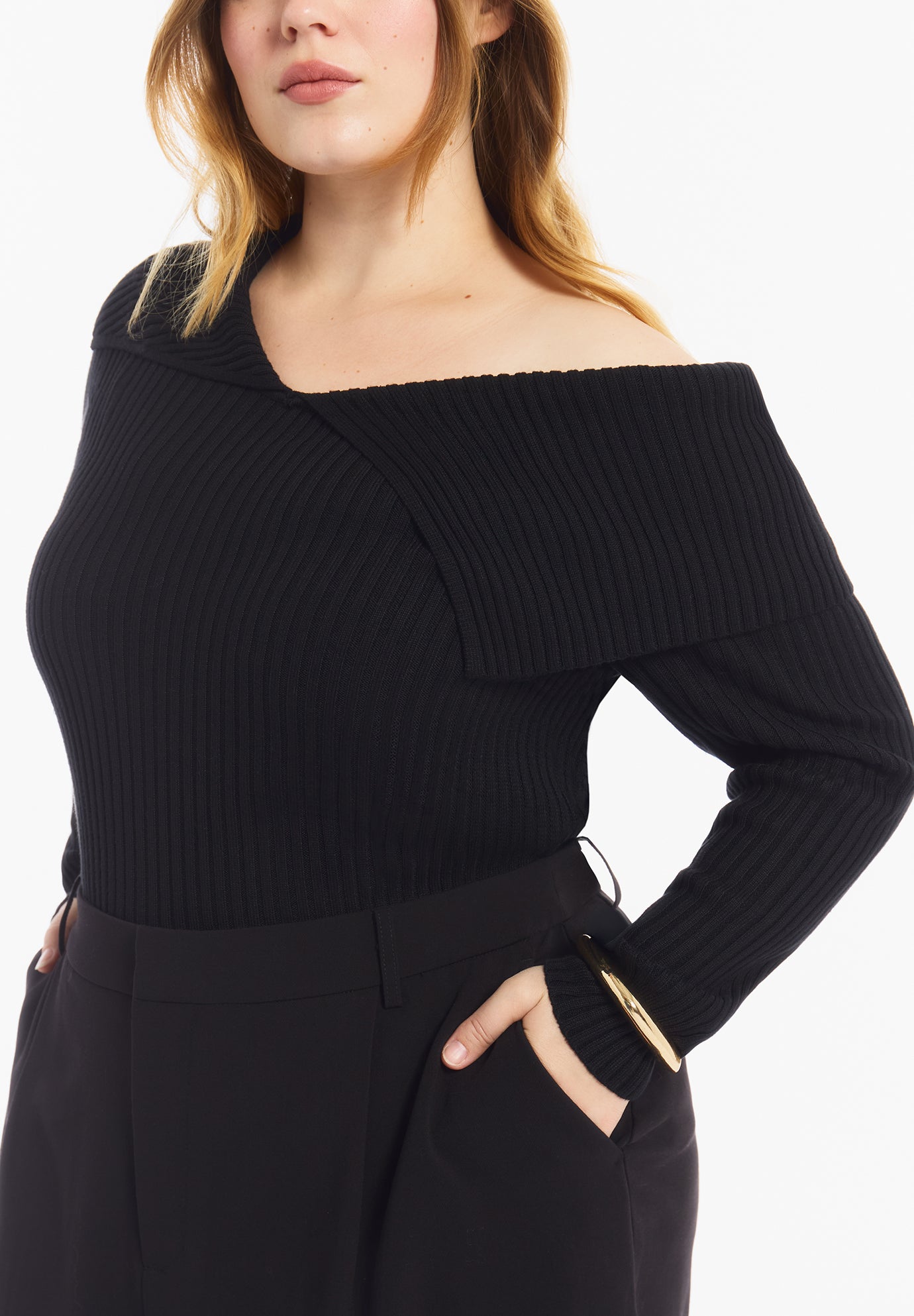 Asymmetric Collar Sweater Top image number 3