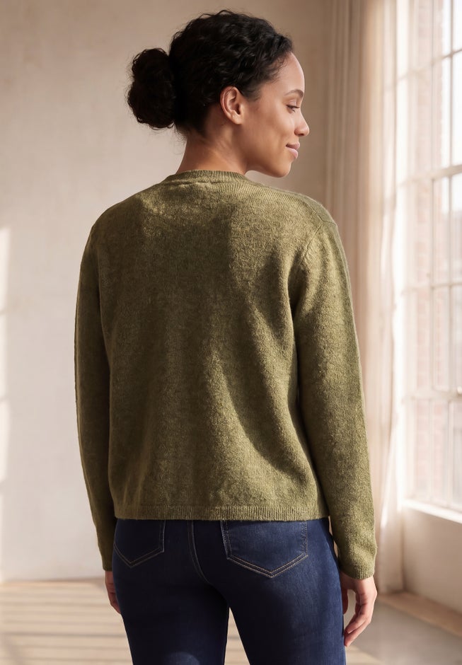 Crew Neck Boxy Button-front Cardigan image number 1