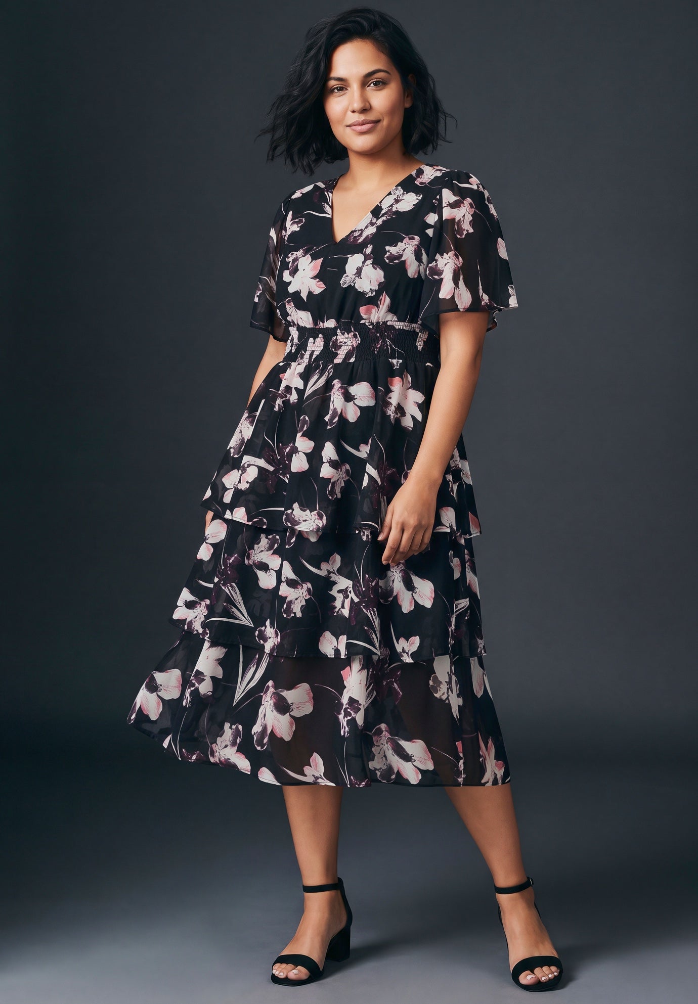 Tiered Flutter Midi Dress image number 0