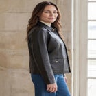 Snap-Front Leather Jacket with Lapel Collar image number null