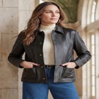 Snap-Front Leather Jacket with Lapel Collar image number null