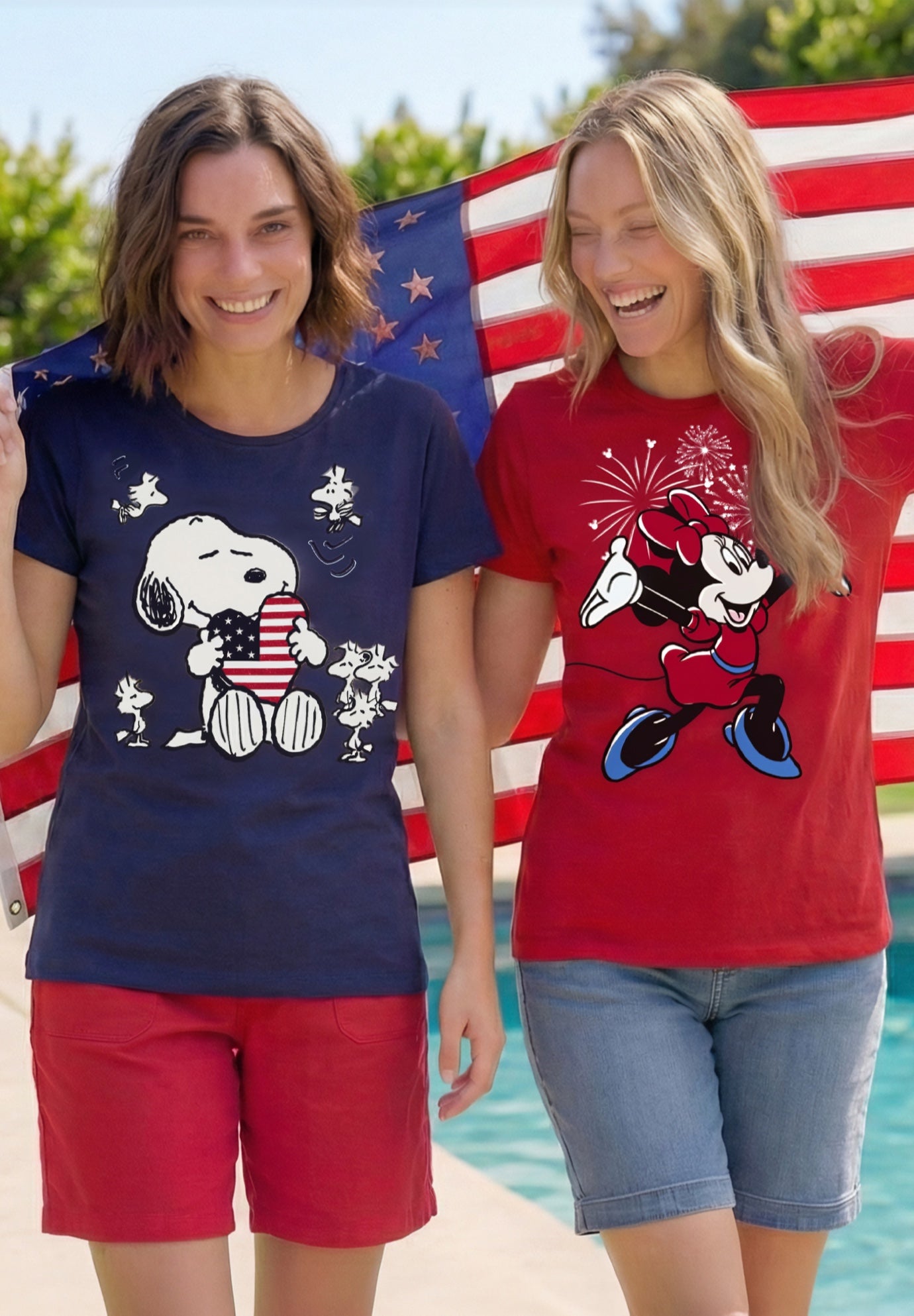Heart Flag Hug Snoopy Crewneck Tee image number 2