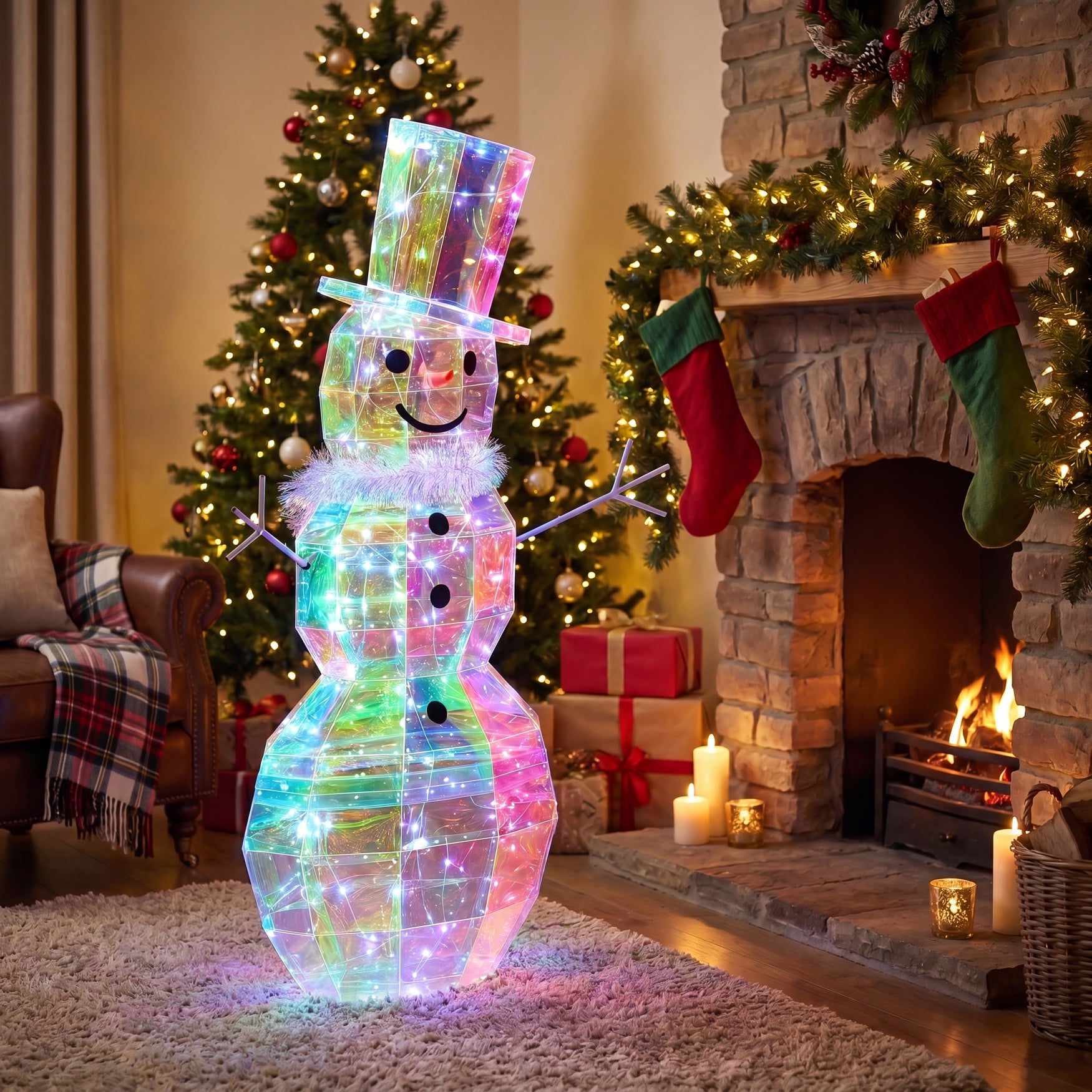 4 Ft. Pre-lit Prismatic Snowman image number 1