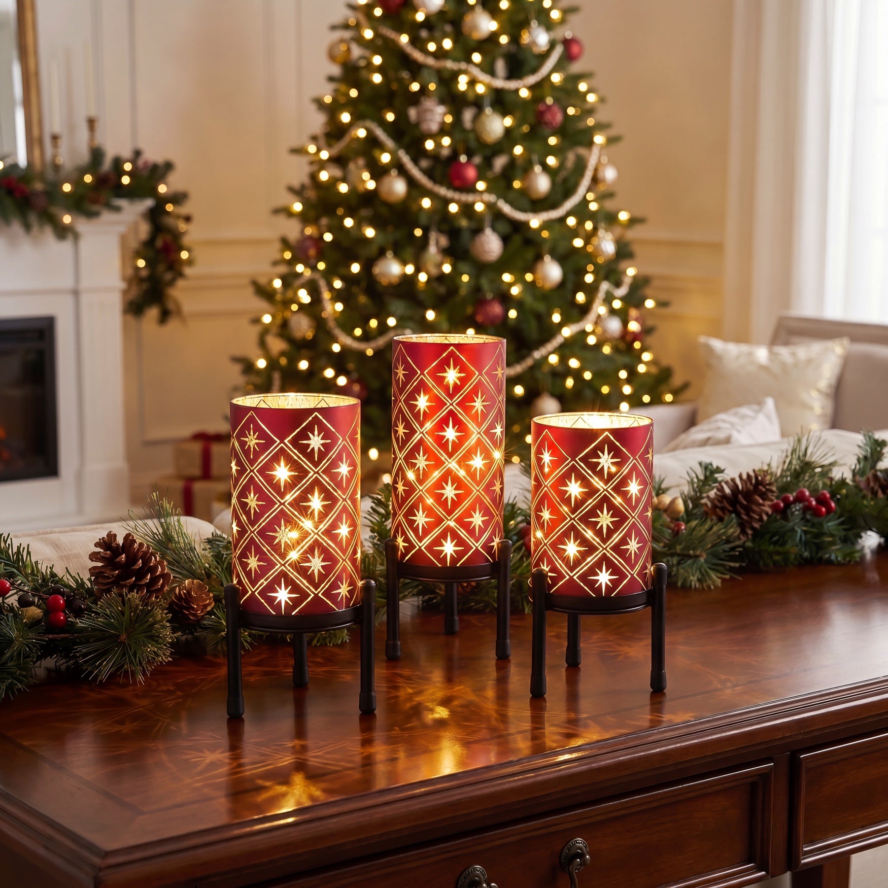 Pre-lit Glass Candle Holders, Set of 3 image number 1