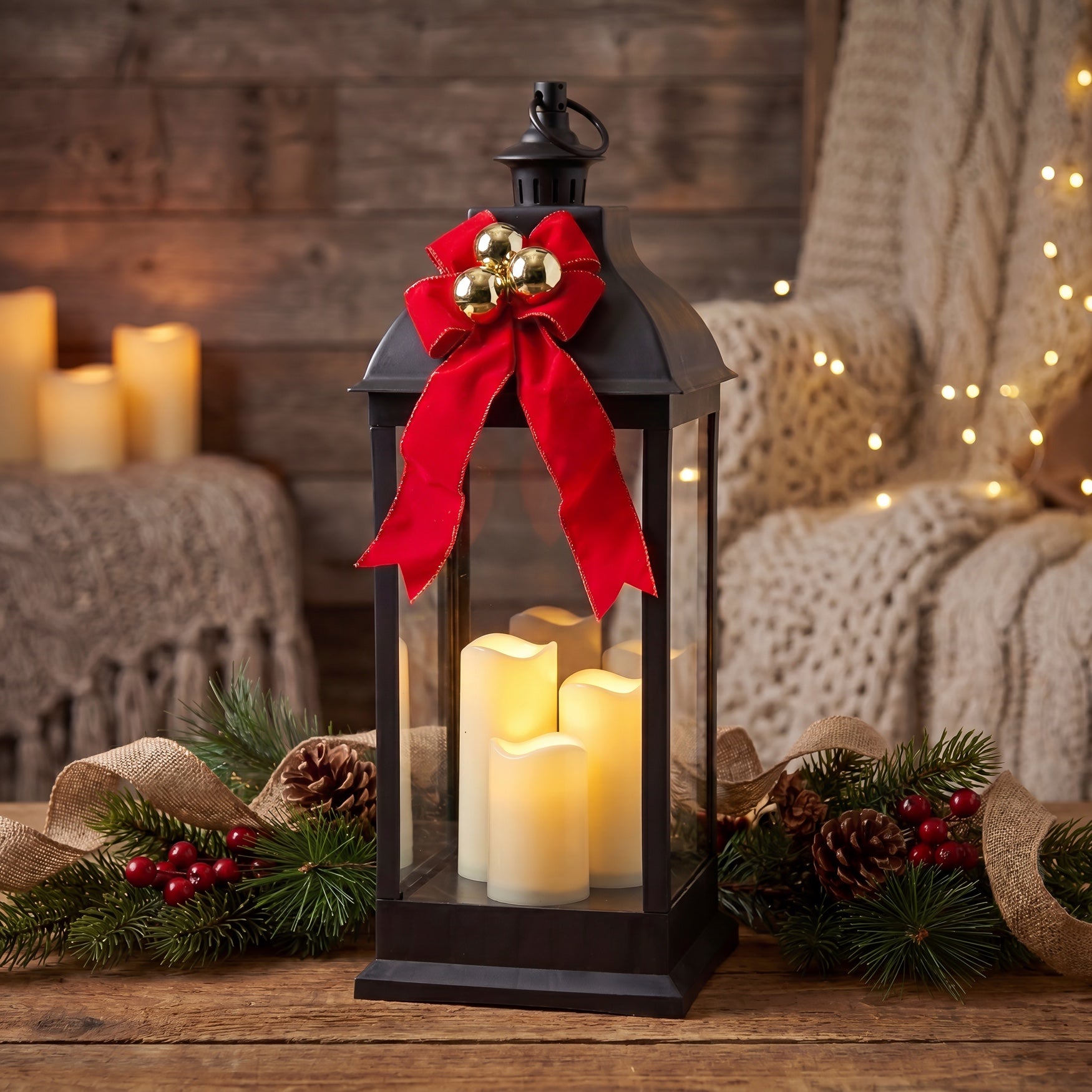 24"H Pre-lit Candle lantern image number 1