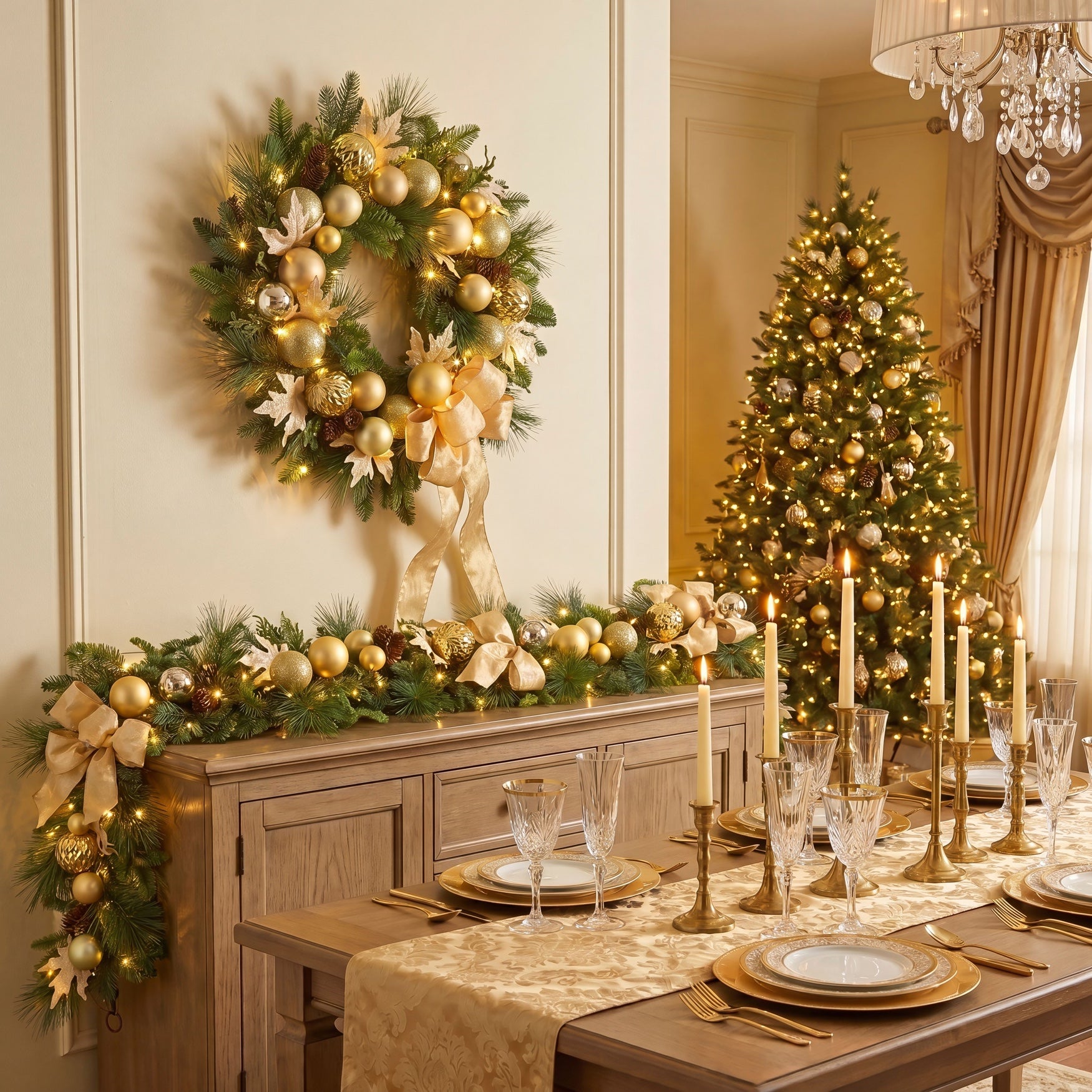 24" Pre-lit Nobel Gold Wreath image number 4