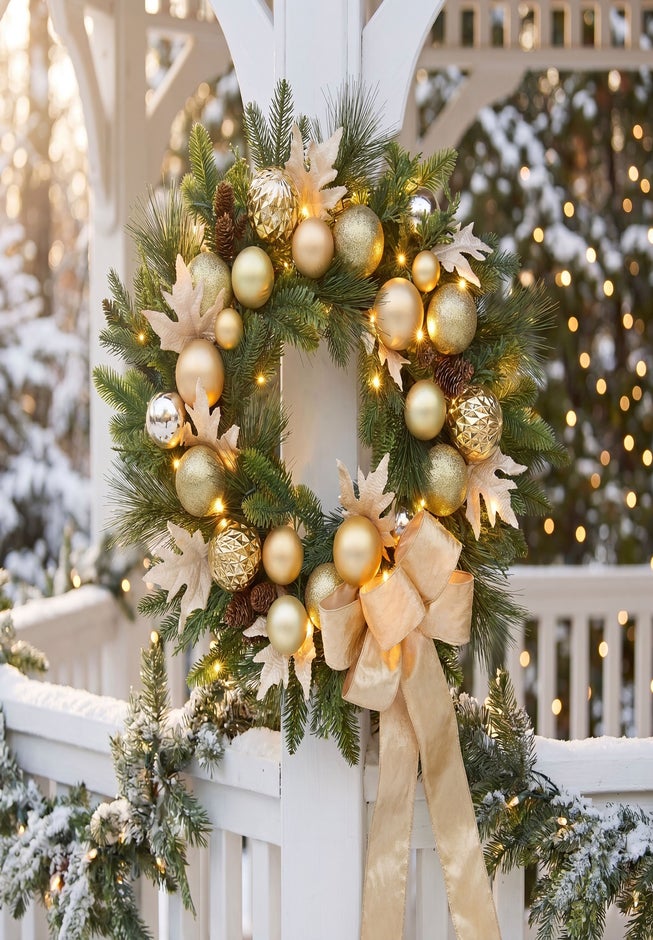 24" Pre-lit Nobel Gold Wreath image number 5