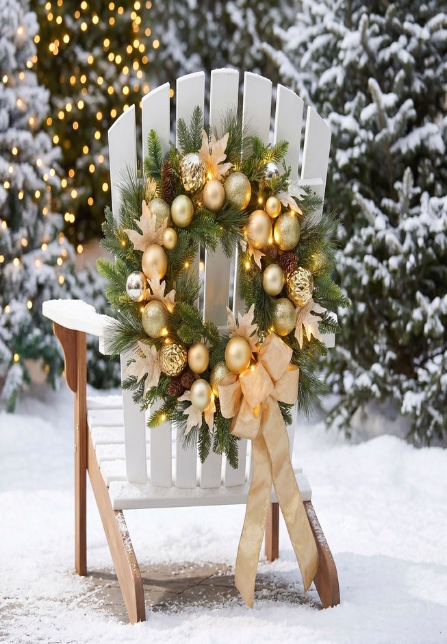 24" Pre-lit Nobel Gold Wreath image number 6