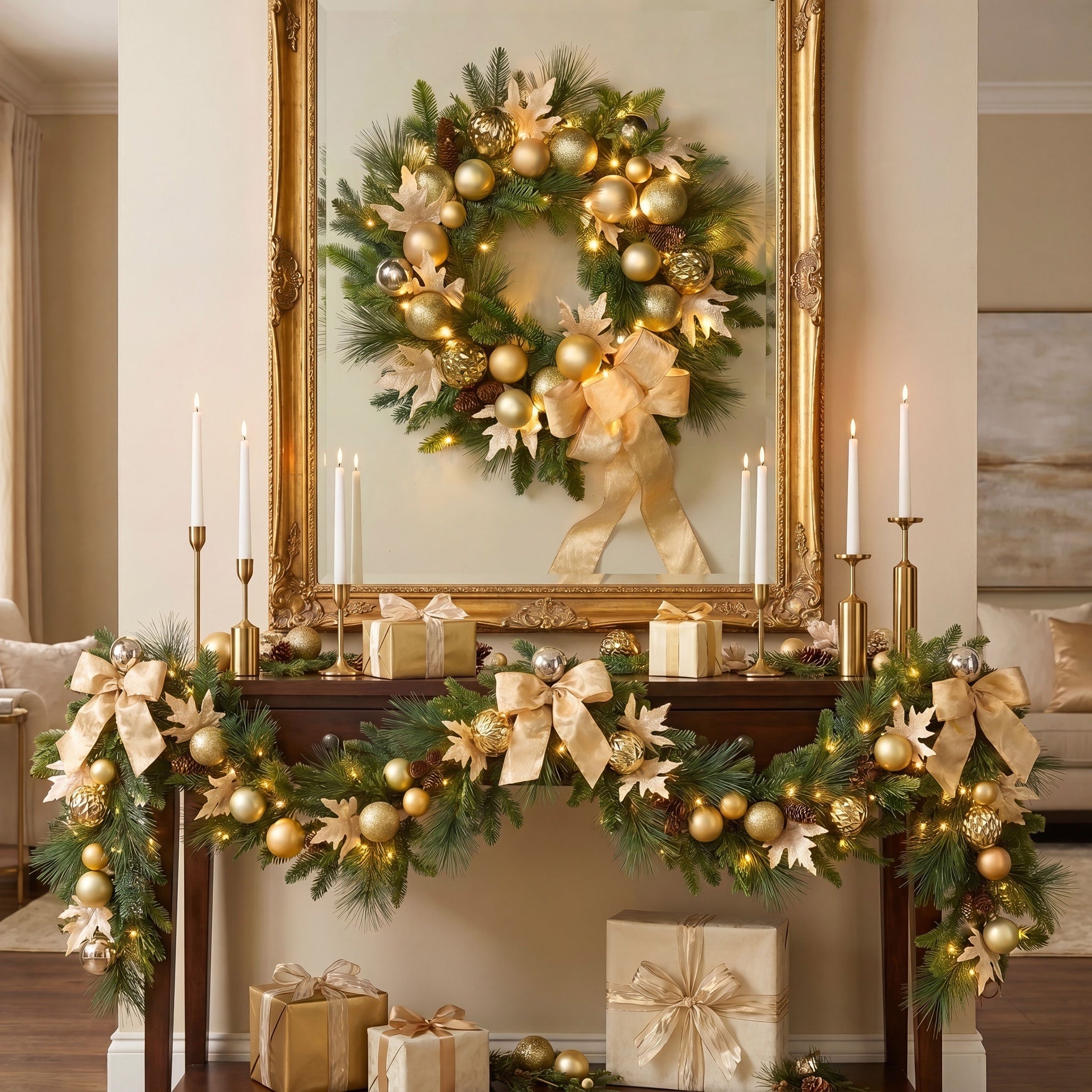 24" Pre-lit Nobel Gold Wreath image number 7