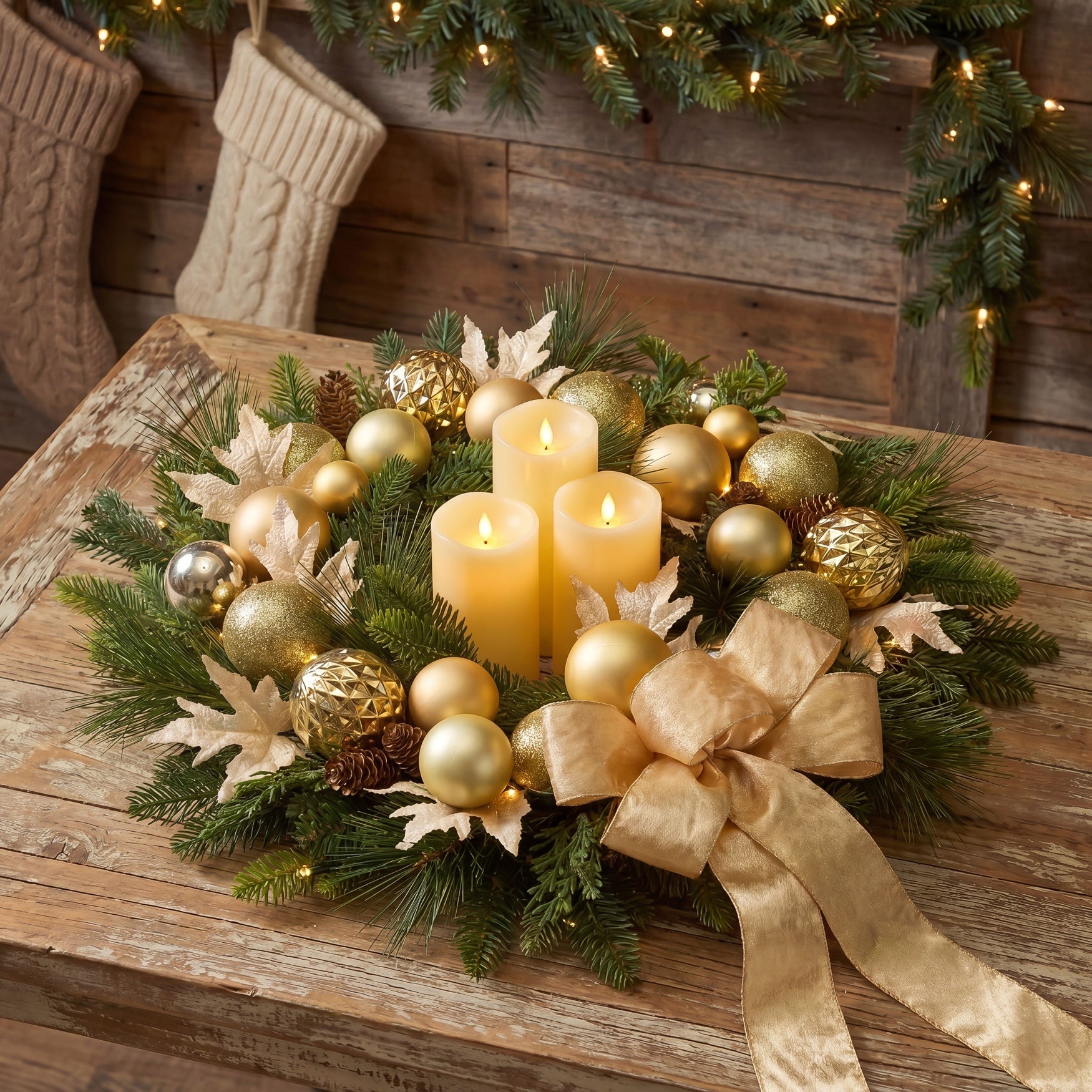 24" Pre-lit Nobel Gold Wreath image number 8