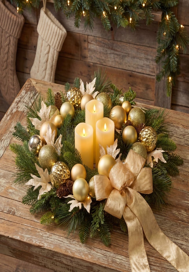 24" Pre-lit Nobel Gold Wreath image number 8