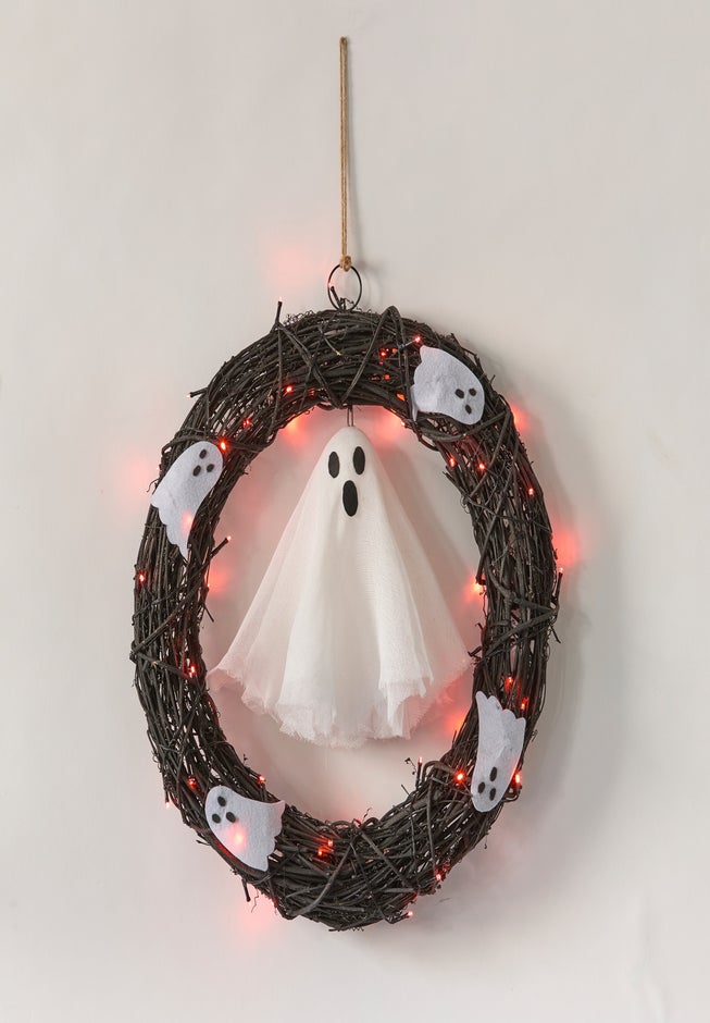 20" Pre-Lit Ghost Wreath image number 1