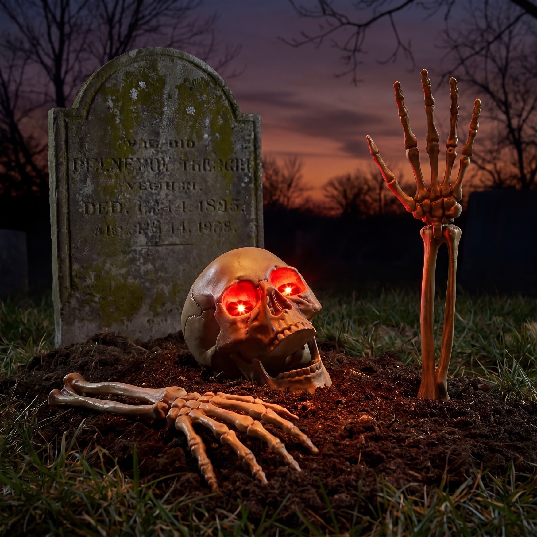 Set of 3 Pre-Lit Skull and Hand Stake image number 0