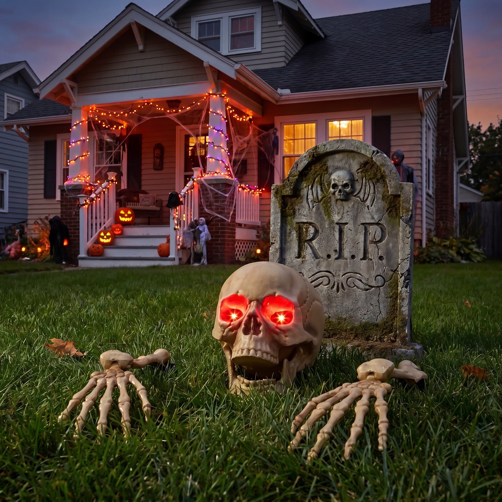 Set of 3 Pre-Lit Skull and Hand Stake image number 1