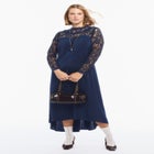 Lace Long Sleeve Satin Midi Dress image number 0