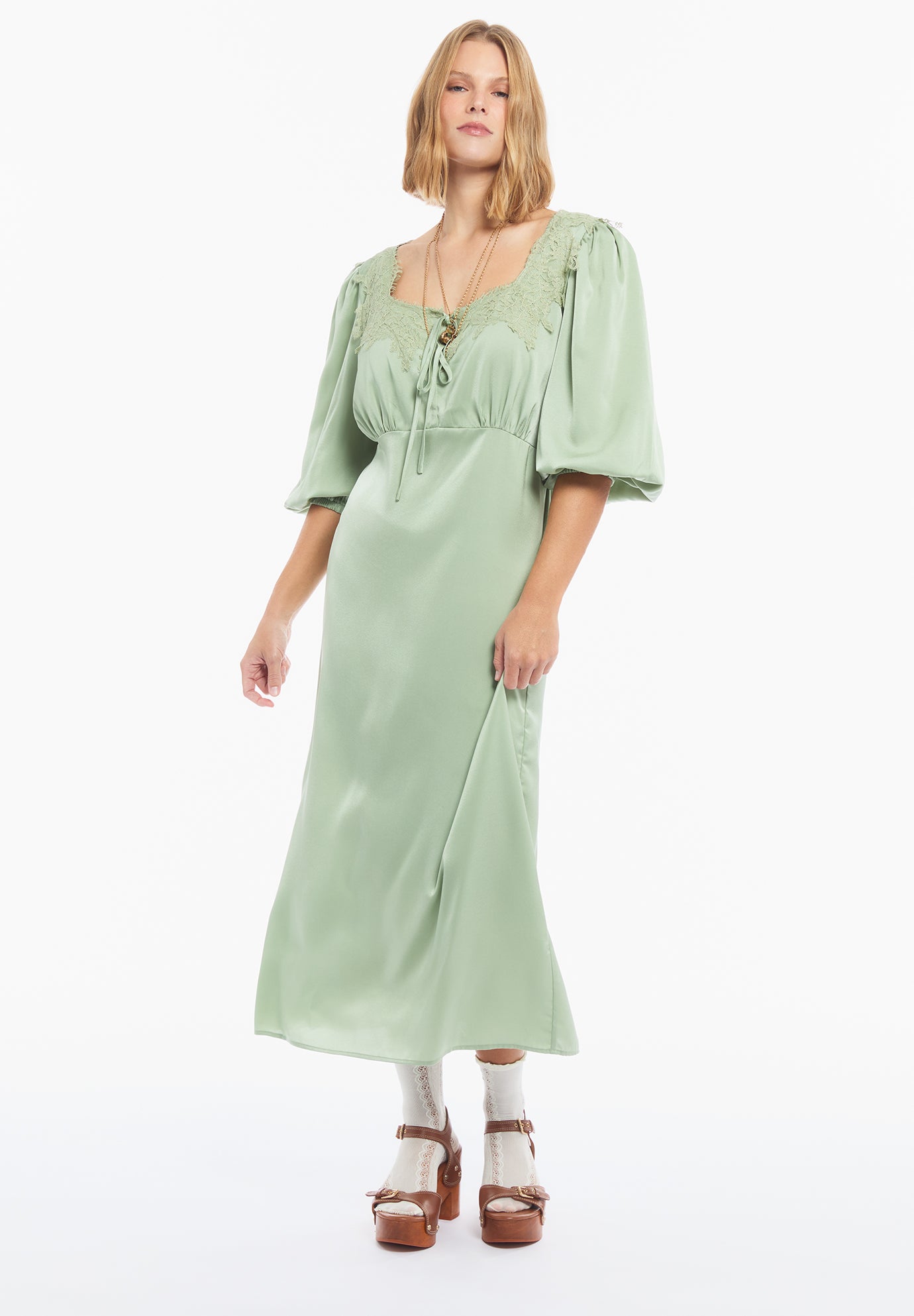 Lace-Trim Satin Midi Slip Dress image number 0