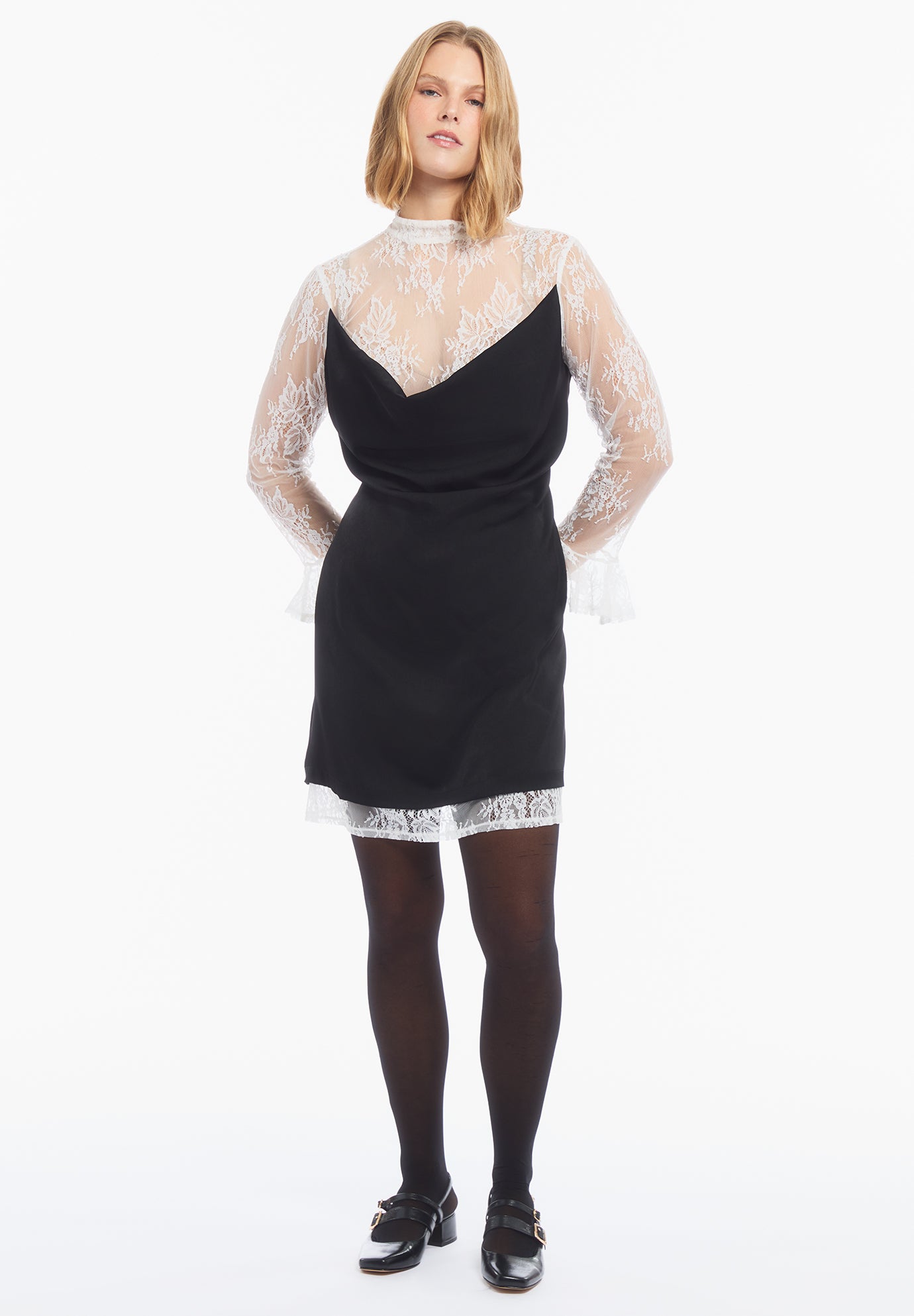 Lace-Trim Satin Mini Dress image number 0