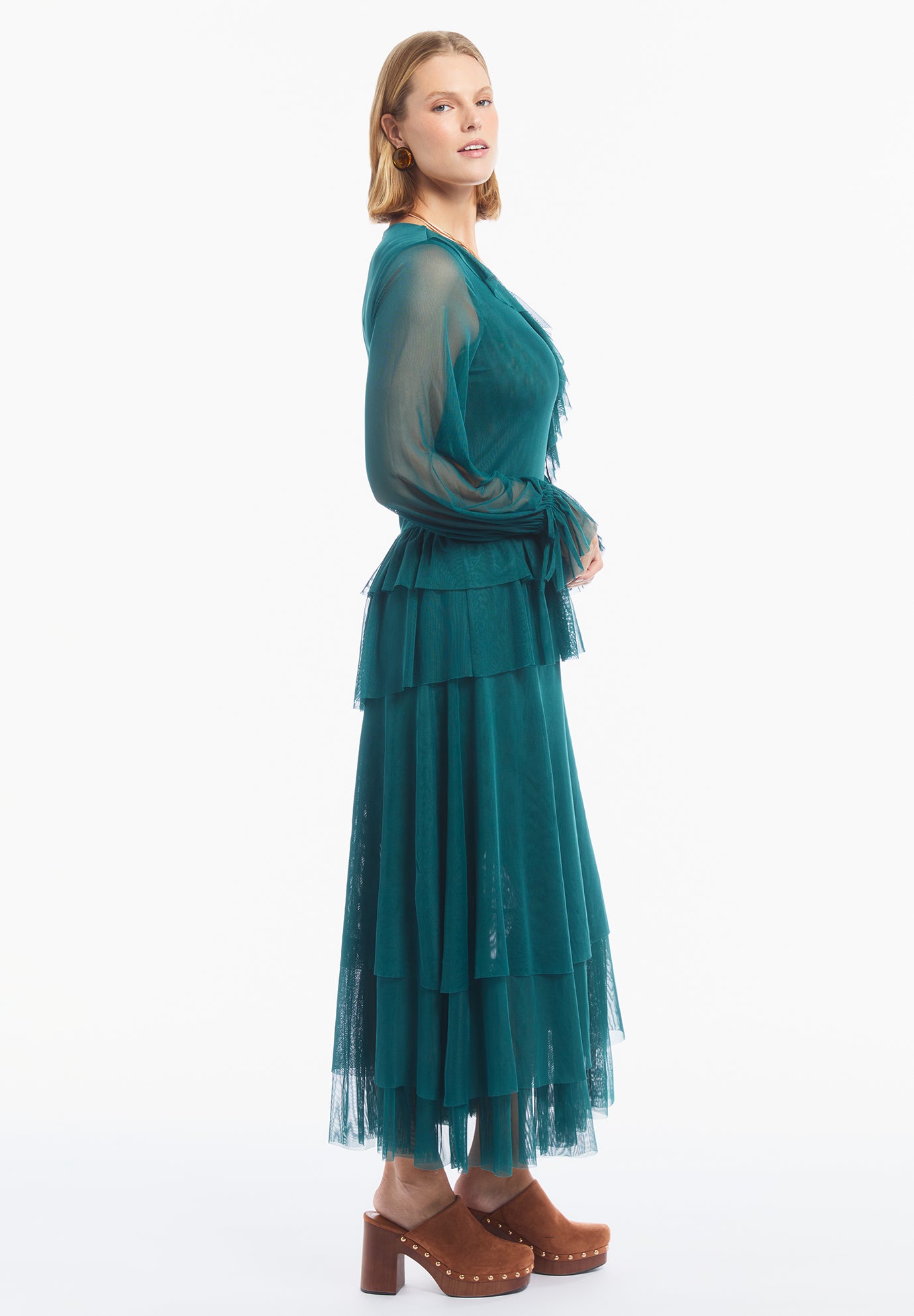 Long Sleeve Ruffled Mesh Maxi Dress image number 2