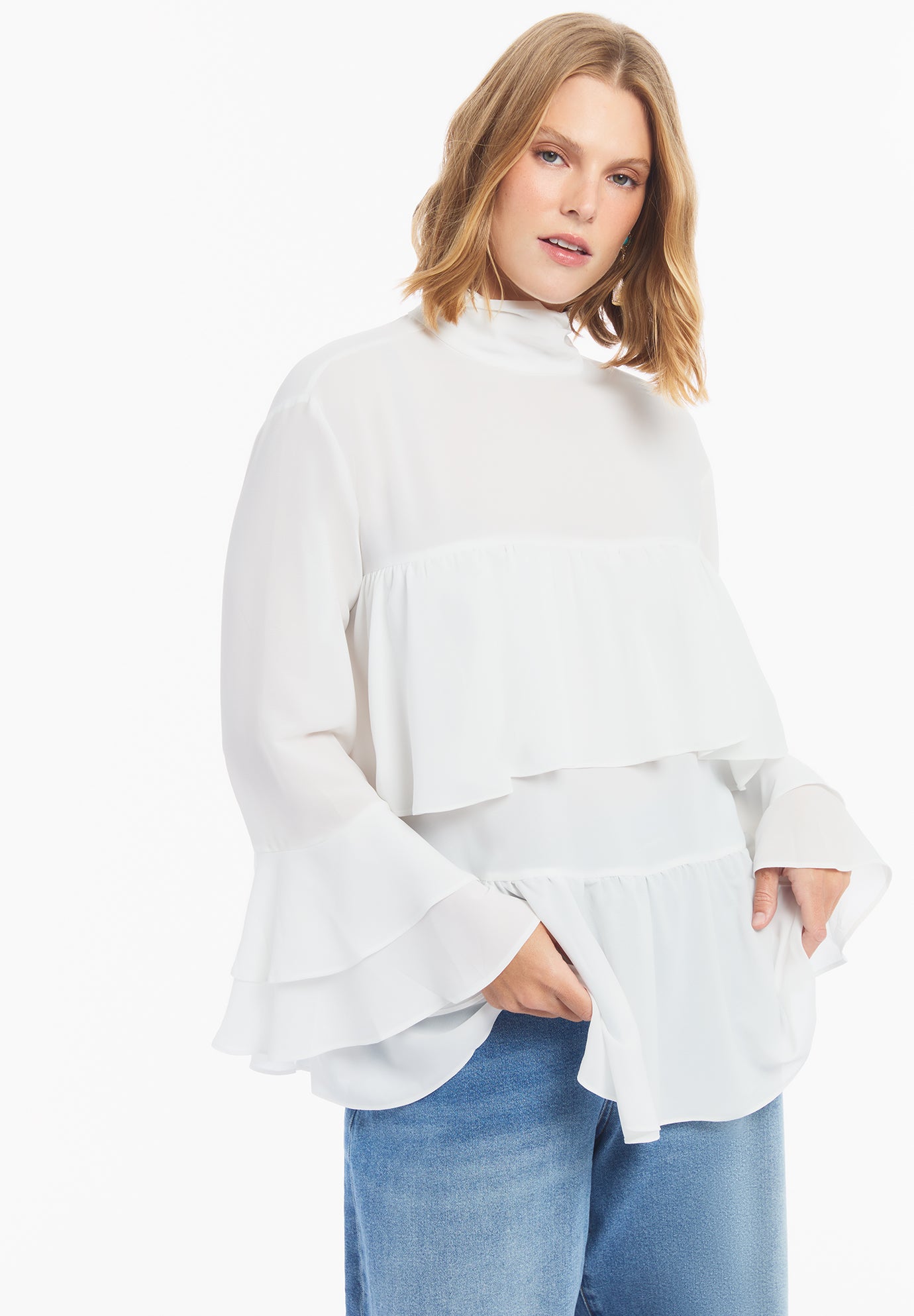 Ruffled Chiffon Long Sleeve Blouse image number 1