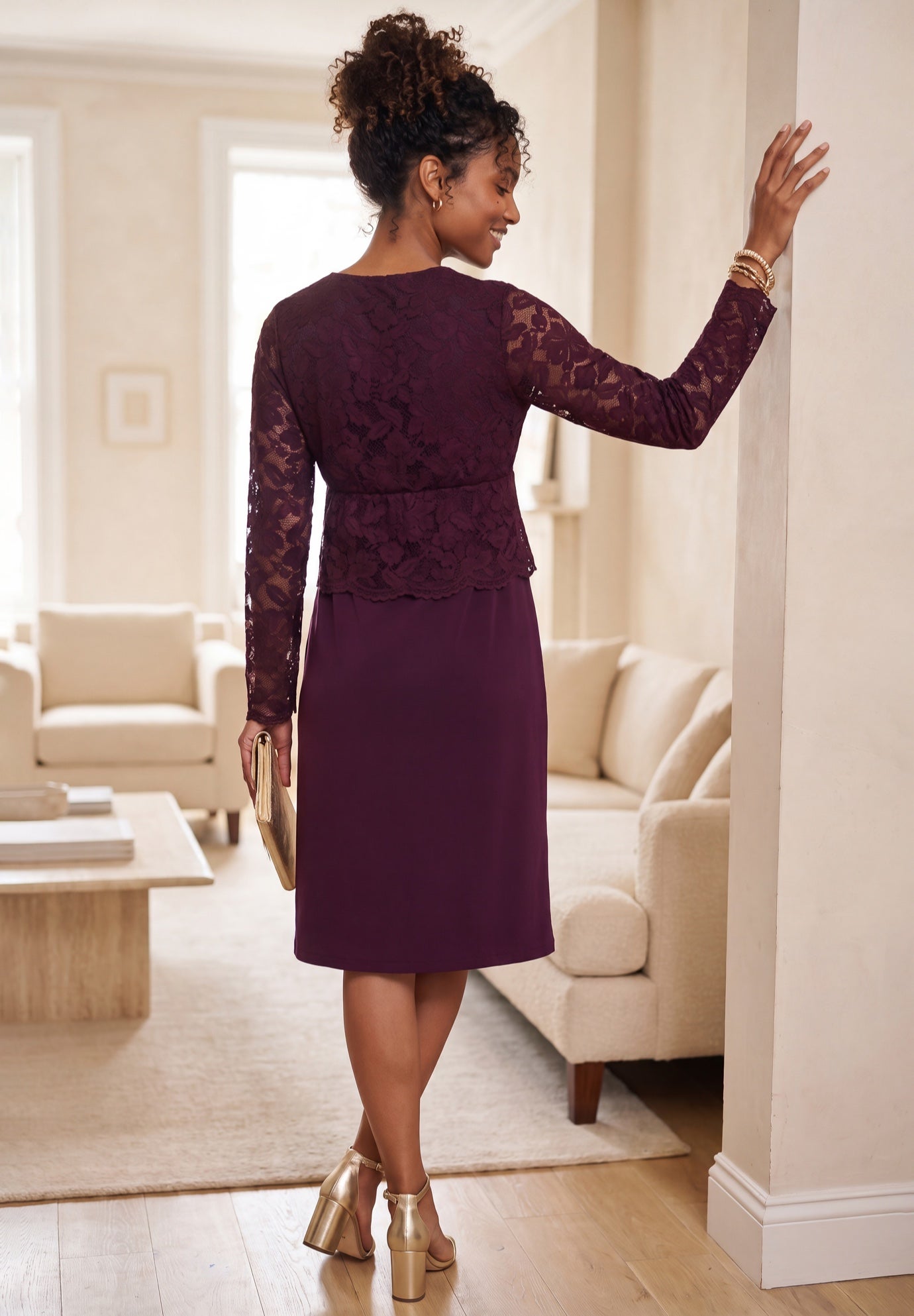 Scalloped Lace Faux-Wrap Dress image number 1