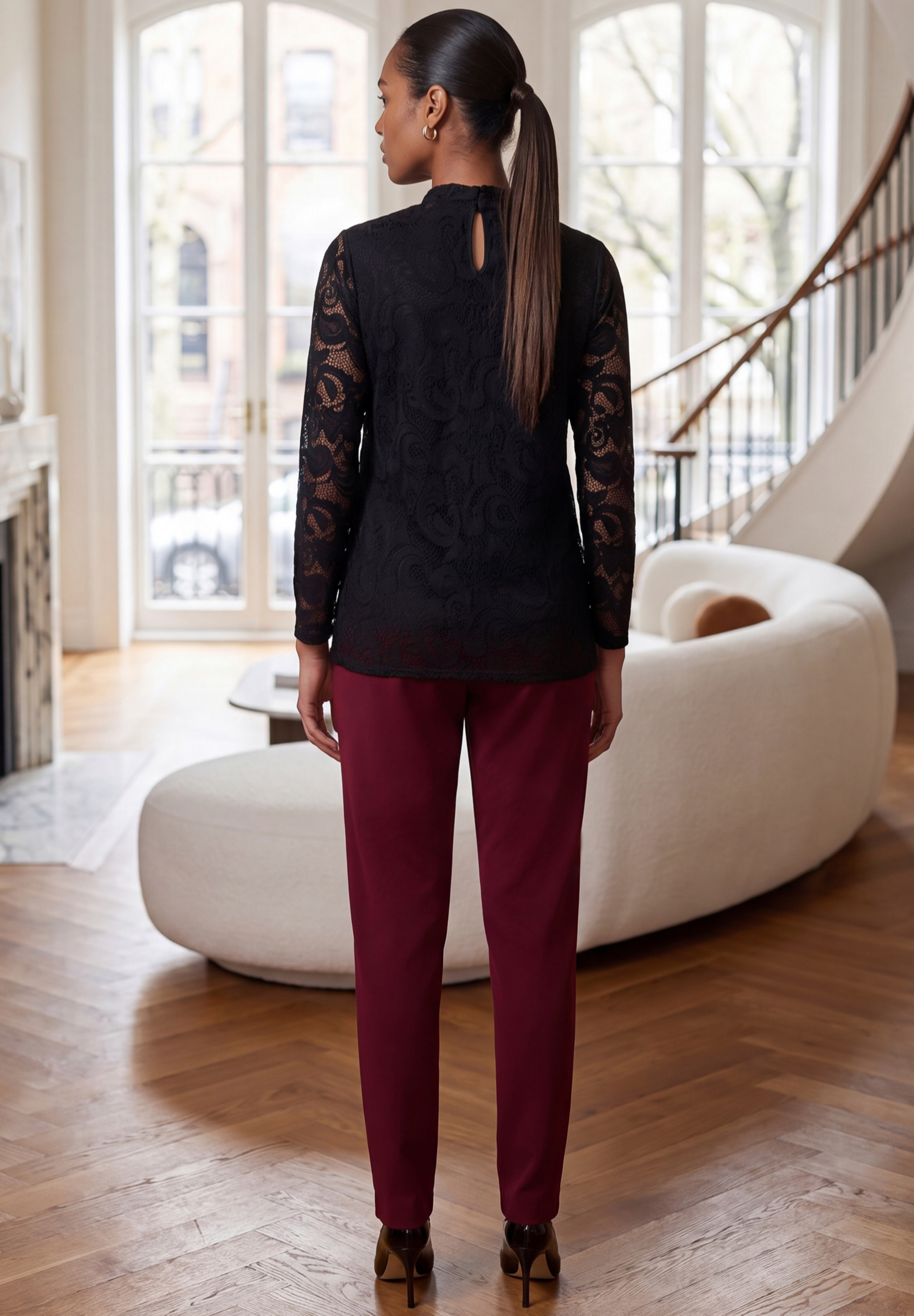 Stretch Lace Mock Neck Top image number 2