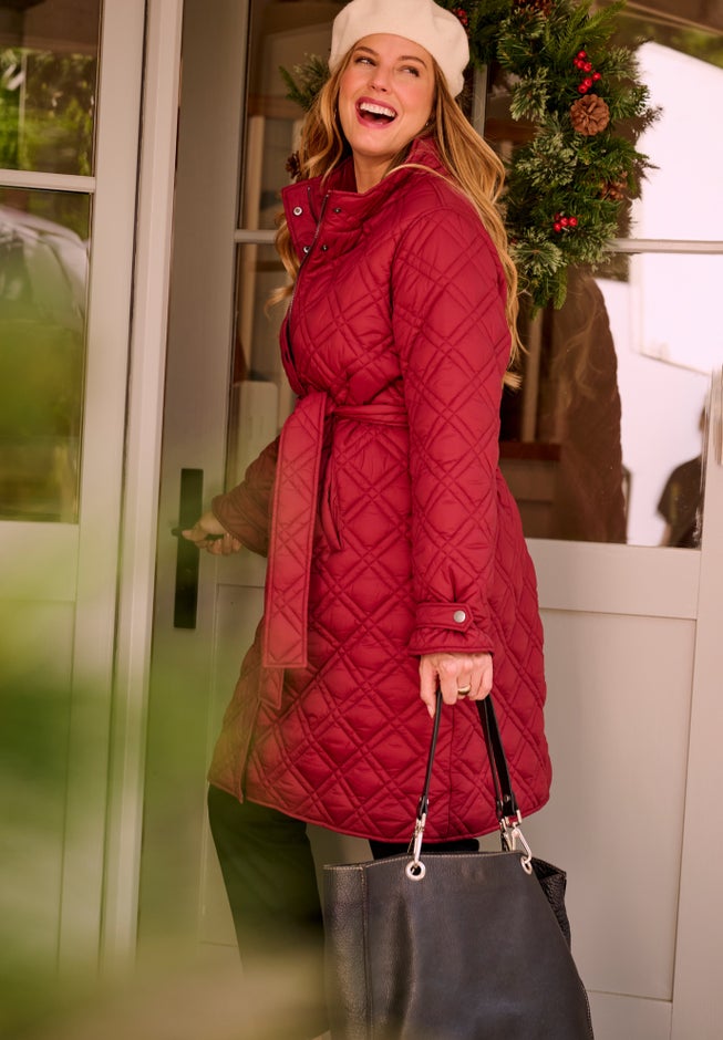 Diamond Quilted Belted Trench Coat image number 1
