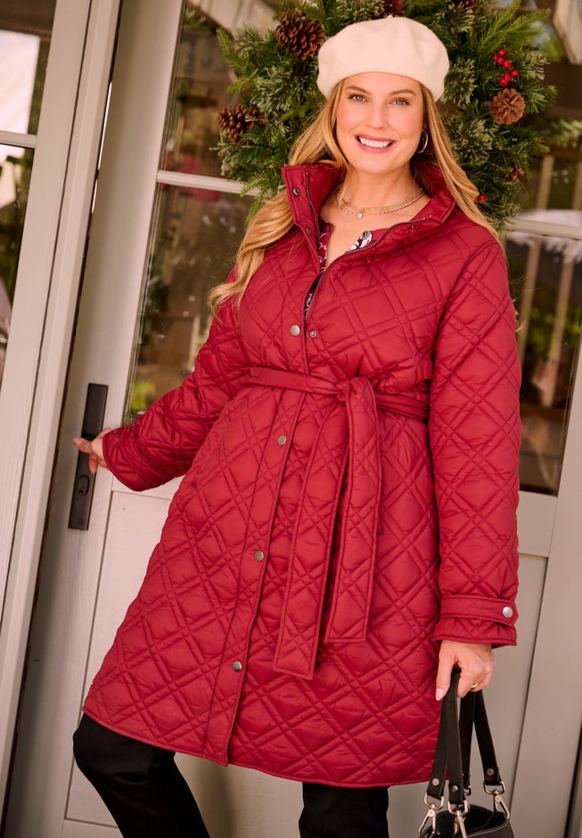 Diamond Quilted Belted Trench Coat image number 2