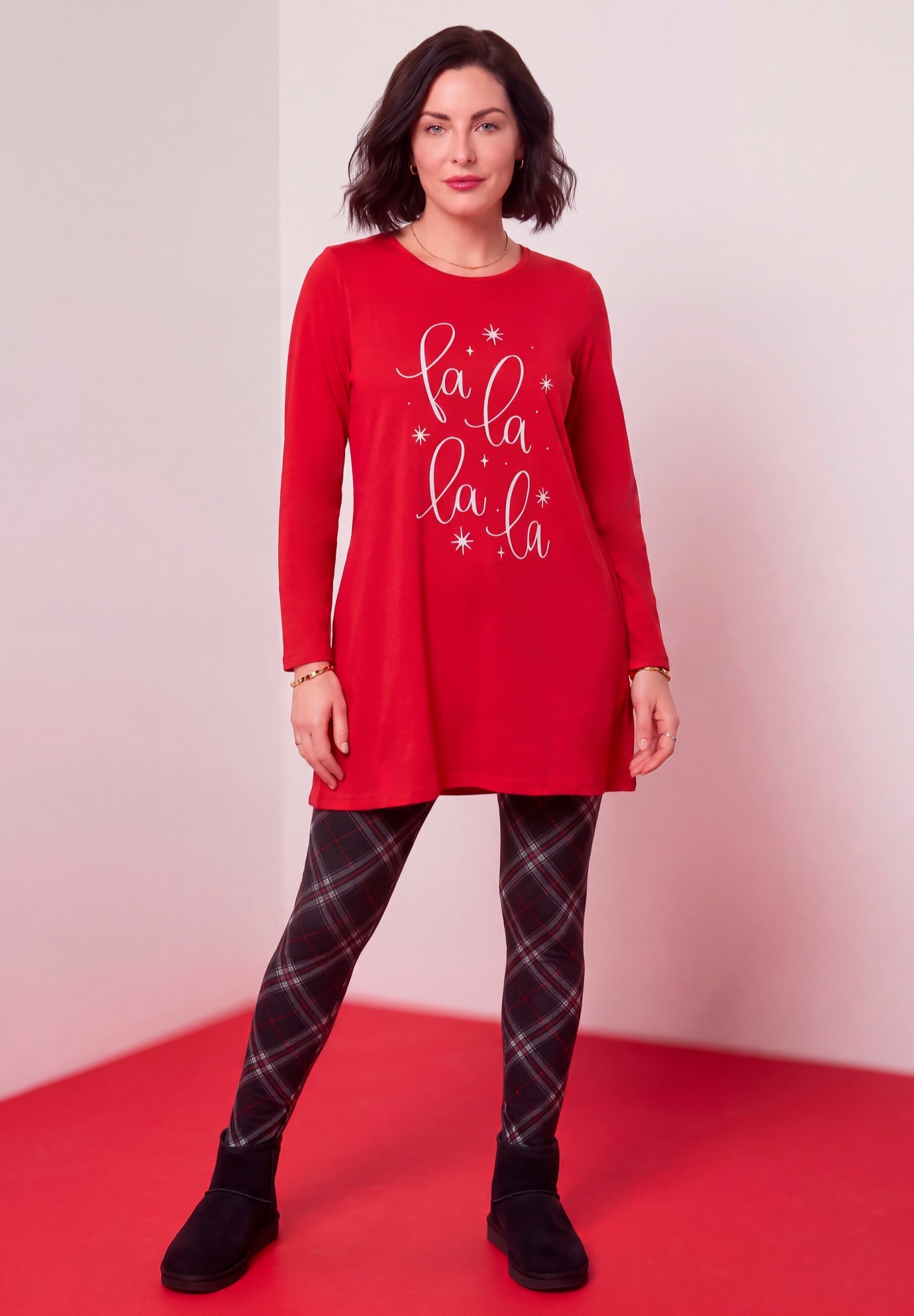Plus Size Cotton Graphic Print Long Sleeve Swing Tunic  image number 0