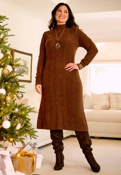 Cashmiracle&trade; Cable Stitch Mock Neck Sweater Dress
