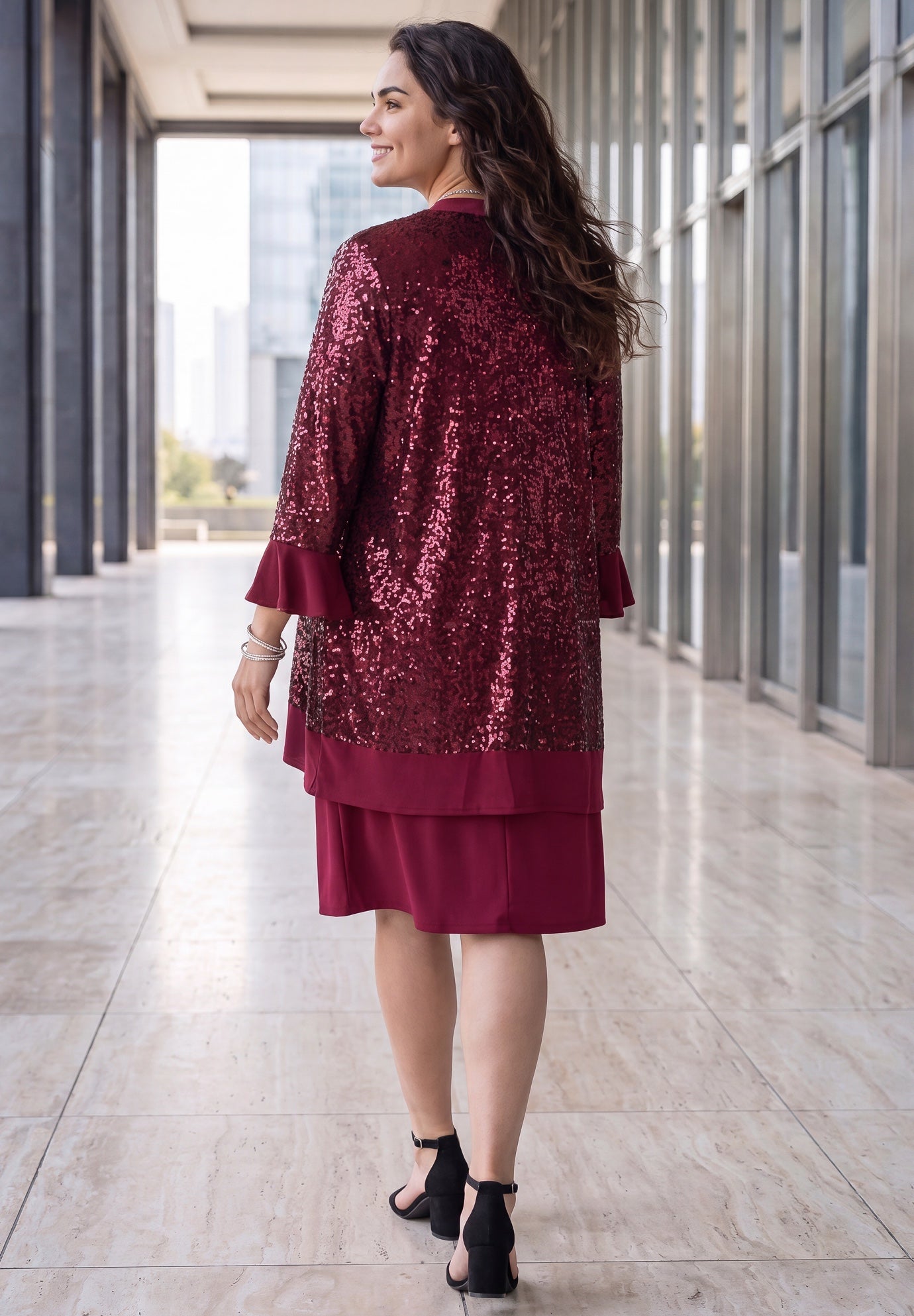 Dahlia Dress & Sequin Mesh Cardigan 2-Piece Set image number 1
