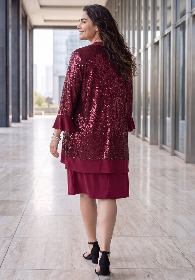 Dahlia Dress & Sequin Mesh Cardigan 2-Piece Set image number 1