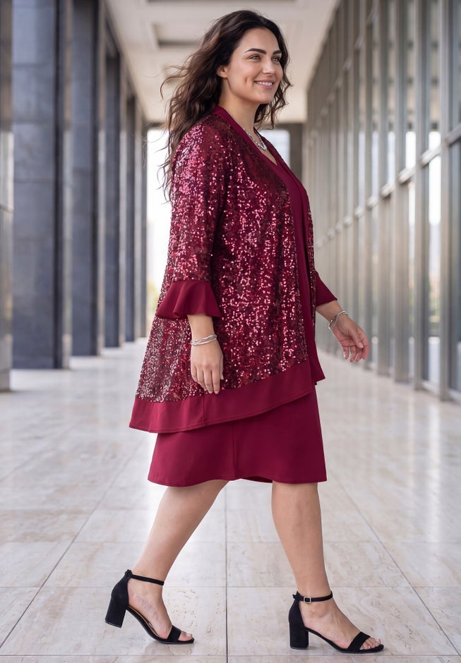 Dahlia Dress & Sequin Mesh Cardigan 2-Piece Set image number 2