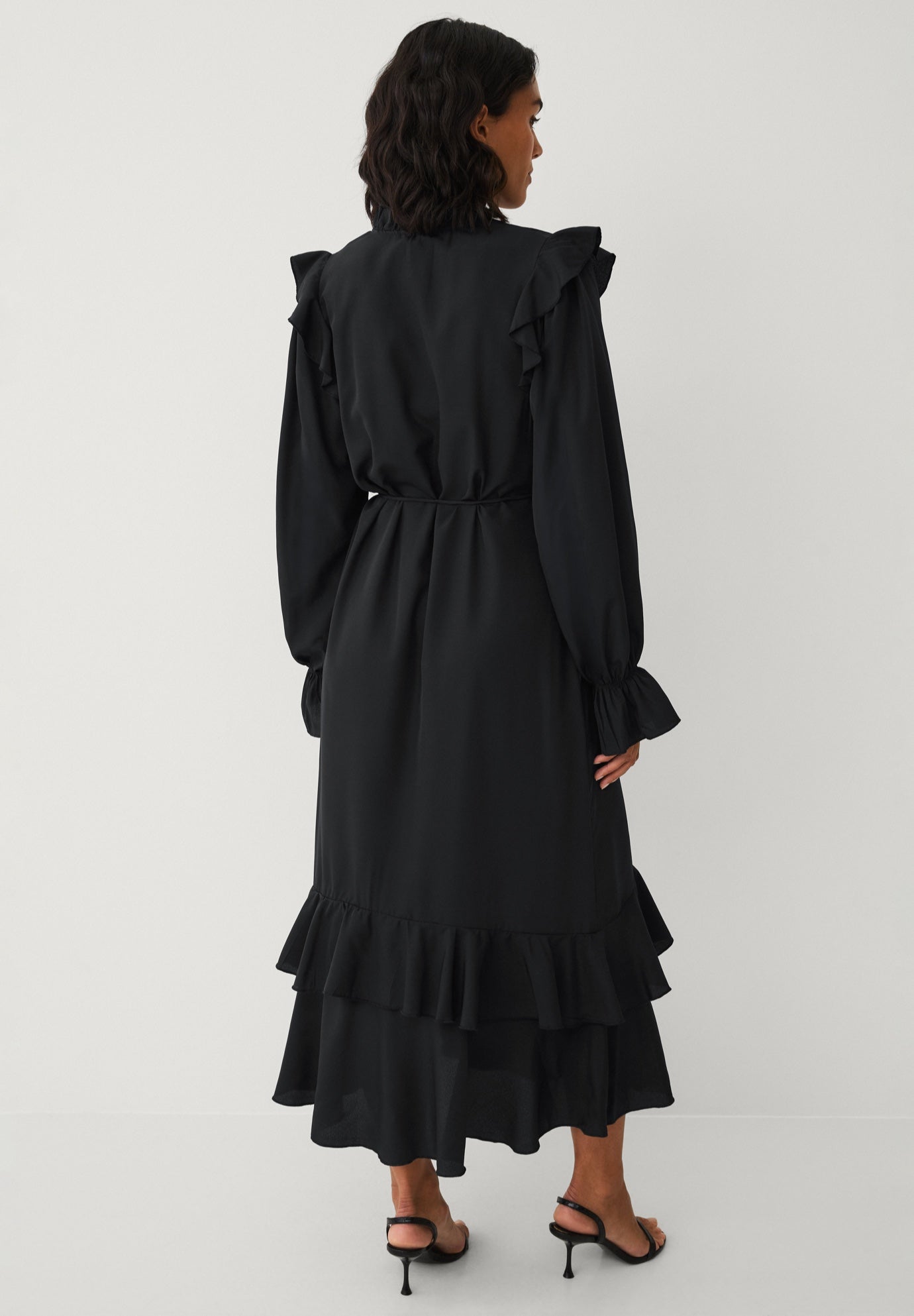A-Line Notch Neck Ruffle Maxi Dress With Tie Waist image number 1