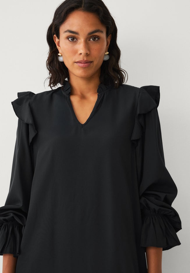 A-Line Notch Neck Ruffle Maxi Dress With Tie Waist image number 3