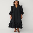 A-Line Notch Neck Ruffle Maxi Dress With Tie Waist image number 0