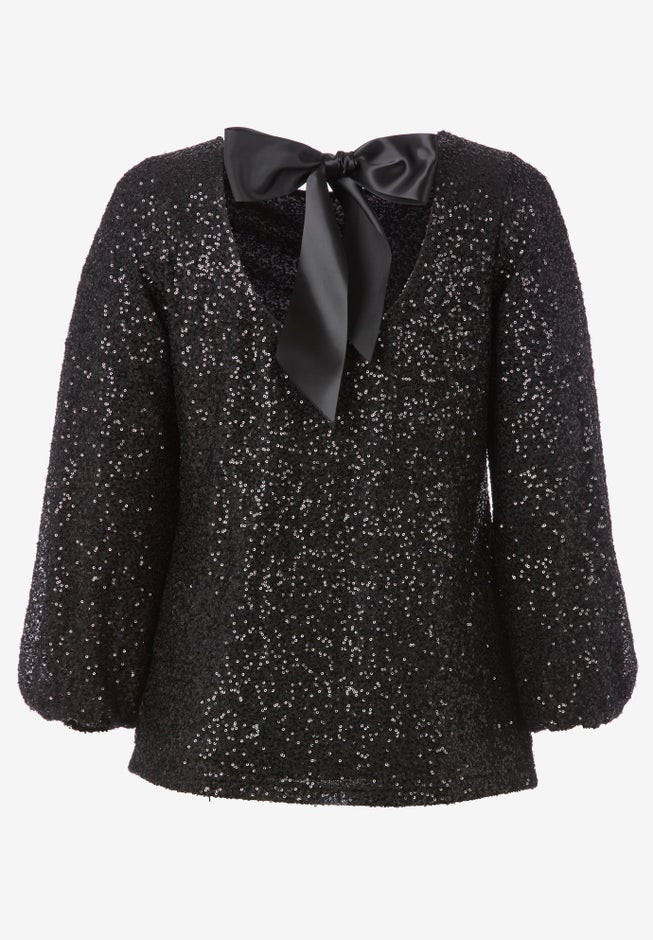 Scoopneck Low Back Sequin Tunic With Back Satin Bow image number 2