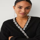 Wool-Blend Embellished Open-Front Cascade Shawl Boxy Cardigan image number 2