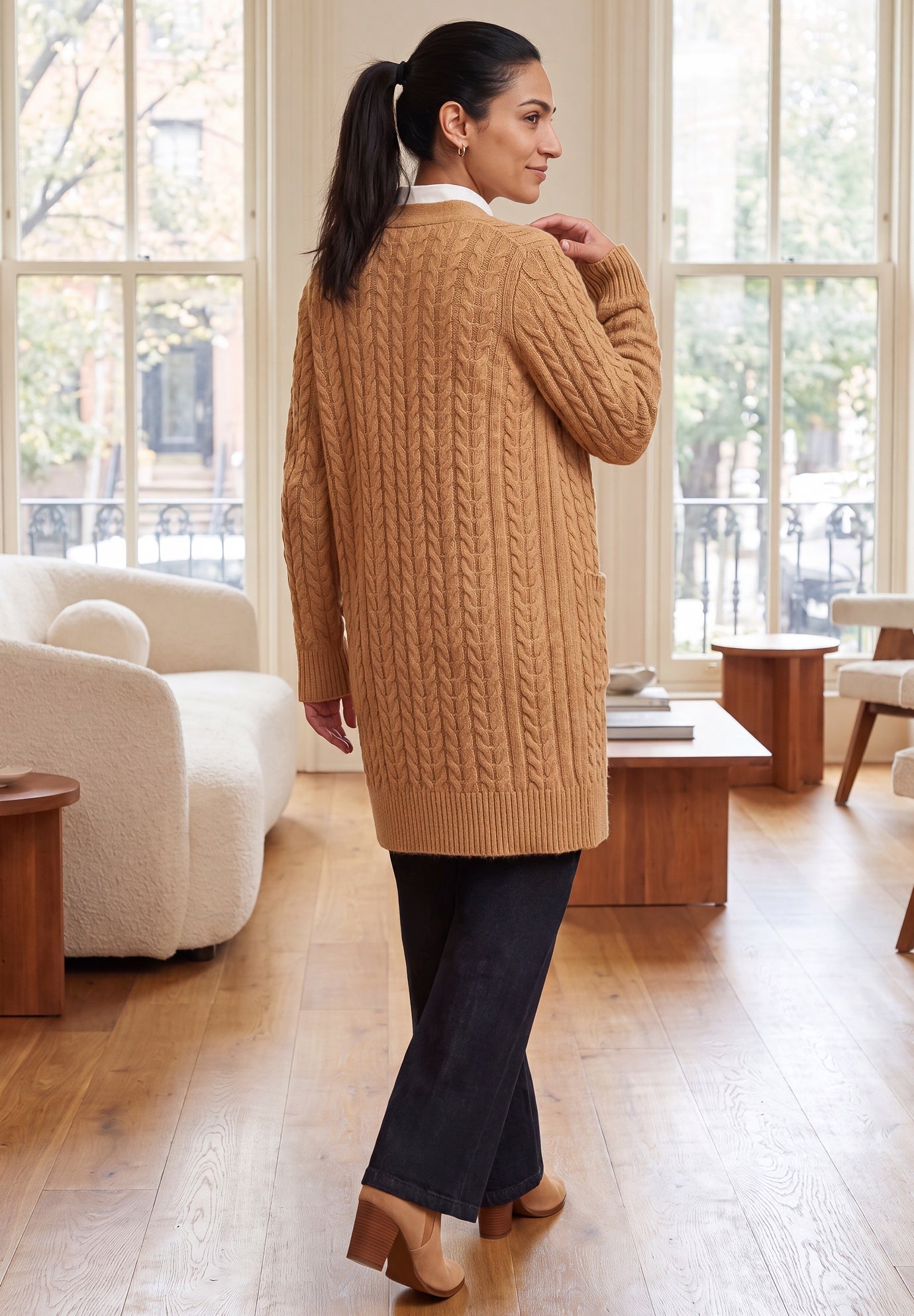 Cable Button-Front Cardigan image number 1